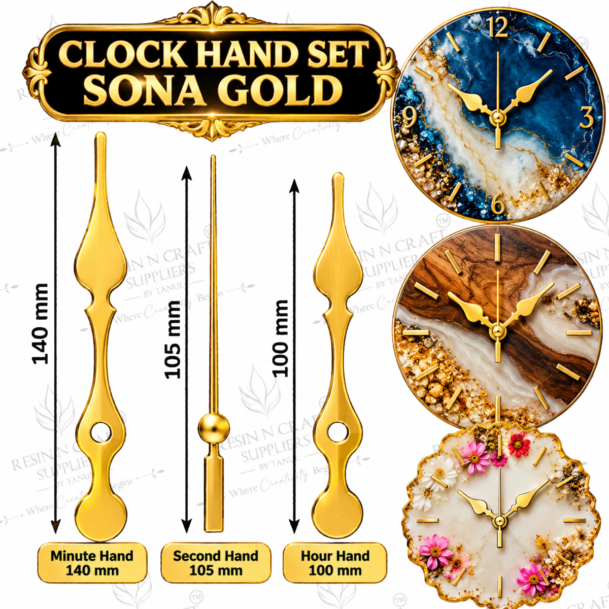 Clock Hand Set Sona Gold | 140mm Large Decorative Gold Clock Hands for Resin Clocks