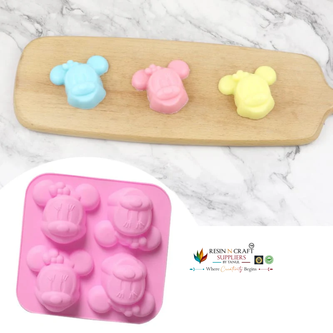 4-Cavity Minnie Mouse Silicone Mould for DIY Concrete Art, Resin Crafts, Soap Making & Cake Making (RSM1425M)