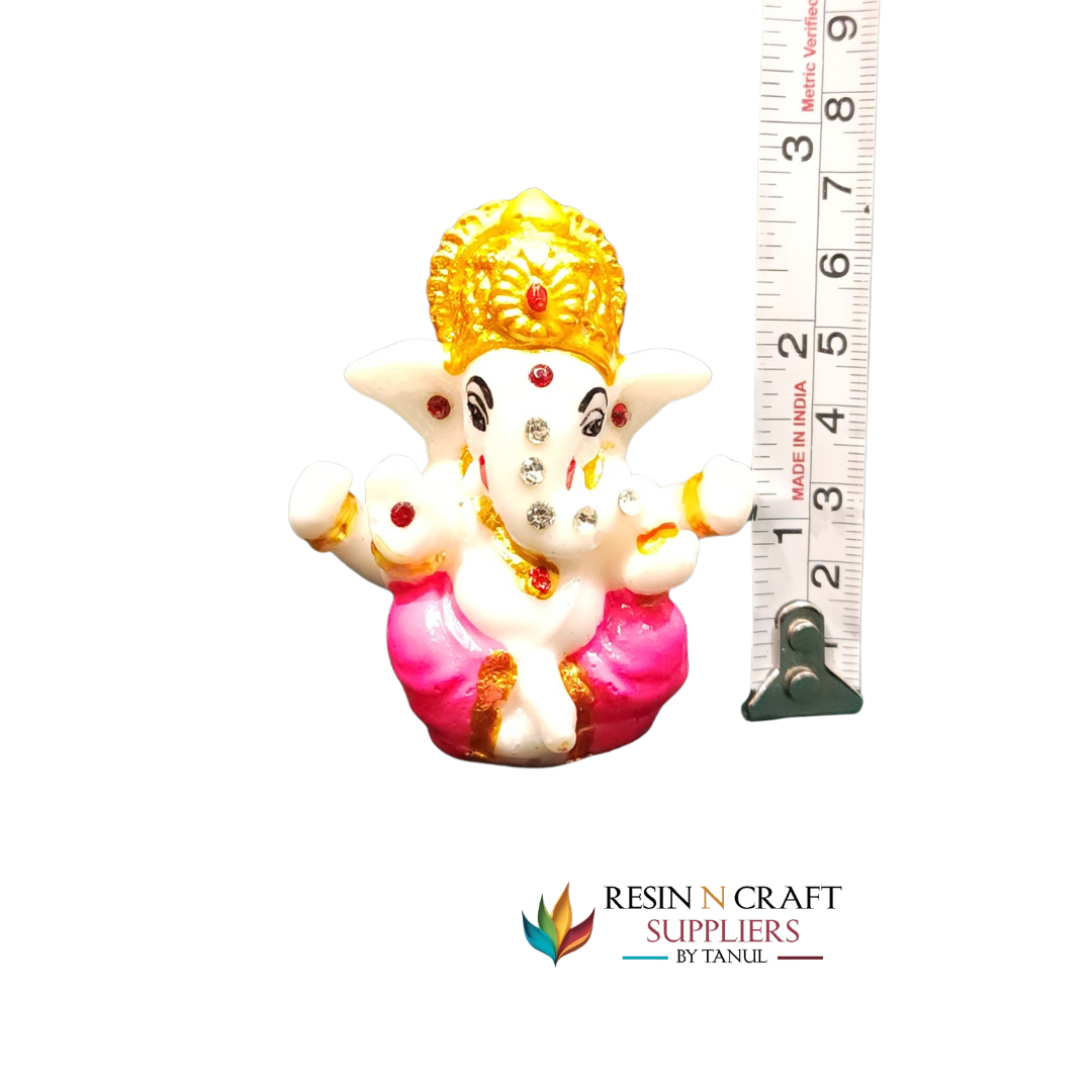 Miniature Pink & White Ganesha Idol with Rhinestones