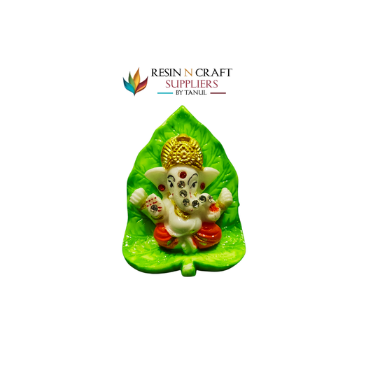 Miniature Lord Ganesha on Paan/Betel Leaf Idol (White & Green)