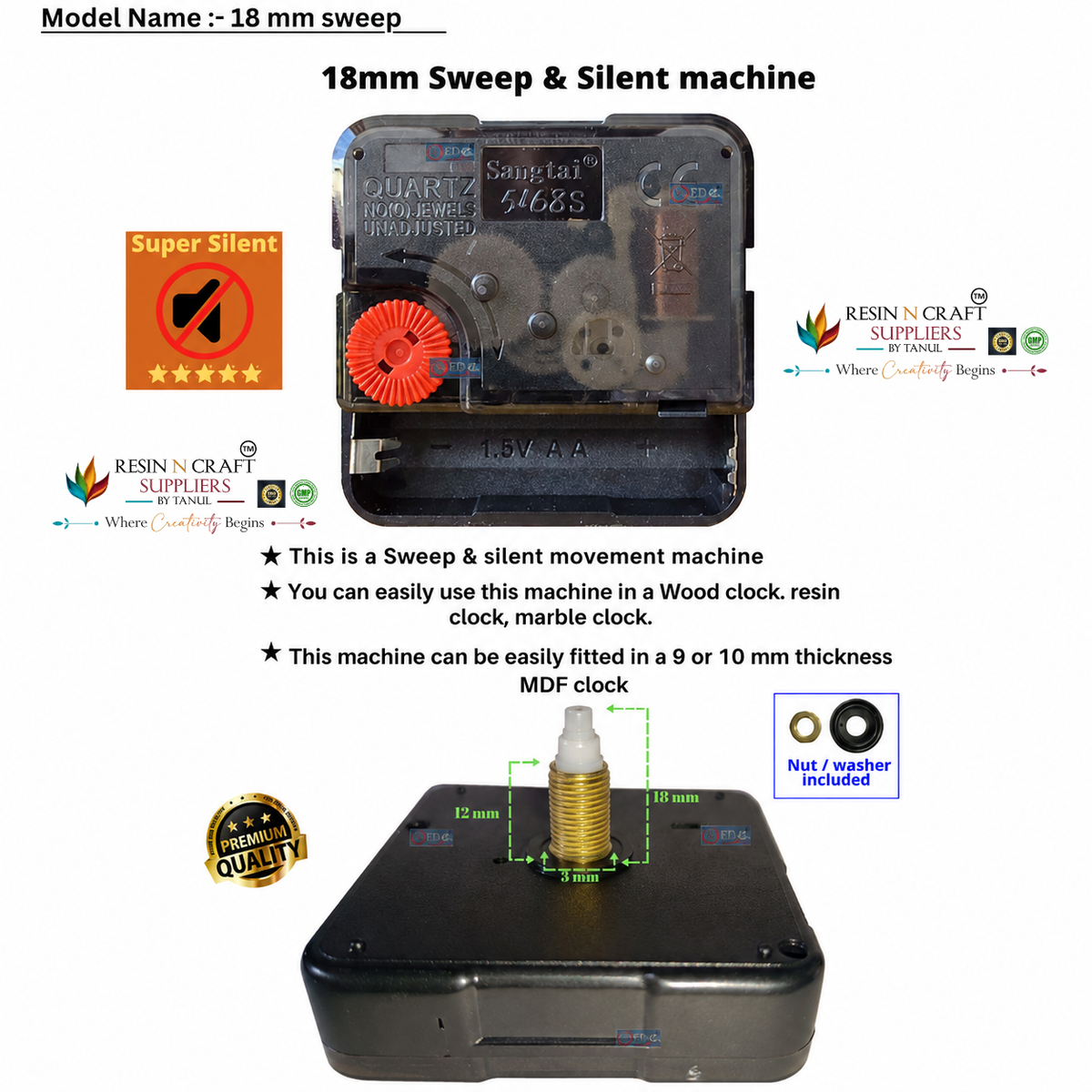 Clock Machine With Screws (12 - 28 MM) STEP / SWEEP