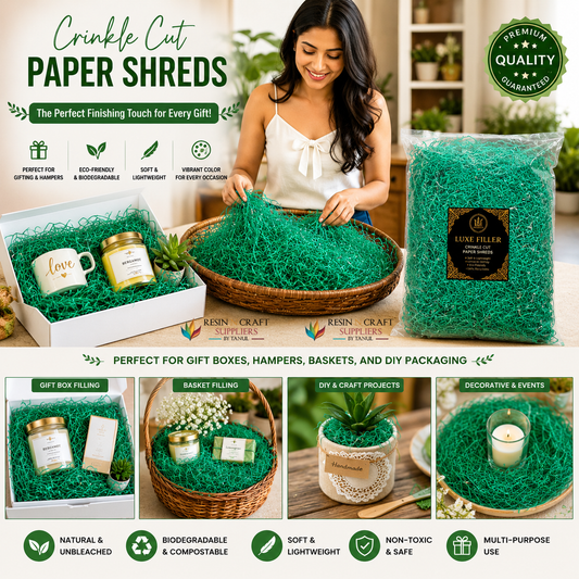 Crinkle Cut Paper Shreds For Packing – Emerald Green (40 Grams)