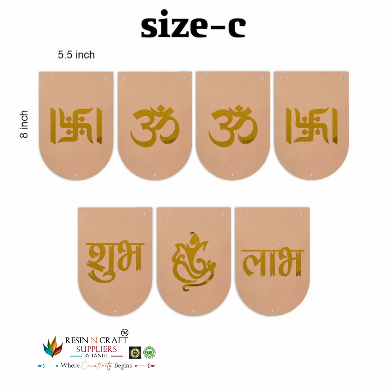 MDF Shubh Labh Rounded Toran Cutout Pack of 7 | Om, Swastik & Ganesh Hanging Décor | DIY Latkan & Door Hanging – RBT006D
