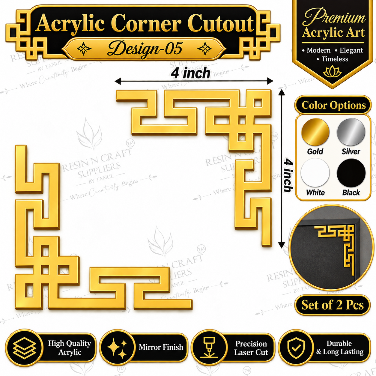 Premium Acrylic Corner Cutout – Design 05 | Geometric Pattern | Set of 2 Pcs