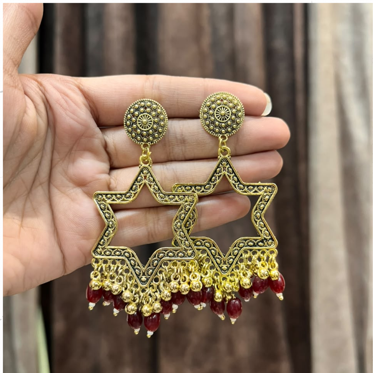 Gold Earring Bezel / Jumkha With Beads