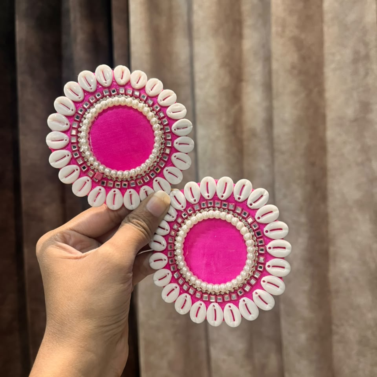 Pink Cowrie Shell Beaded Toran Patch Pair – Decorative Patch for Toran, Bandhanwar & Resin Art