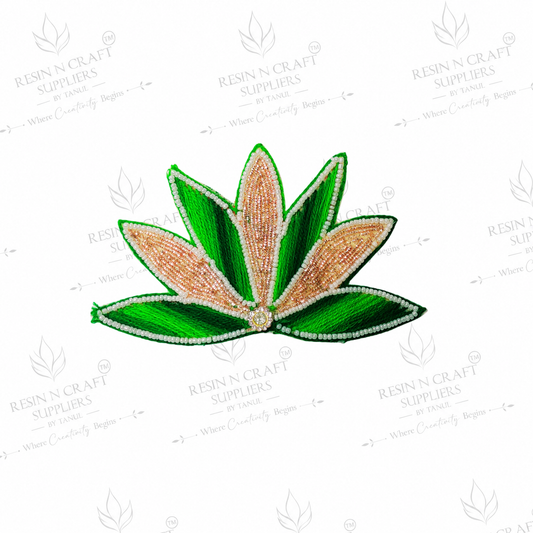 Green Lotus Beaded Patch for Toran & Bandhanwar Making (05"x03")
