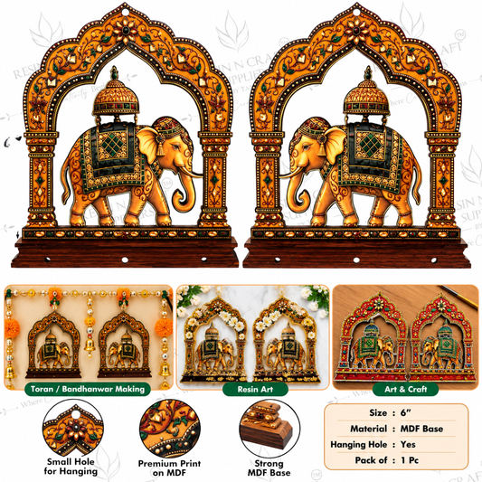 Premium Elephant MDF Pair 6×4 Inch | Royal Elephant Cutout for Toran, Resin Art & DIY Décor