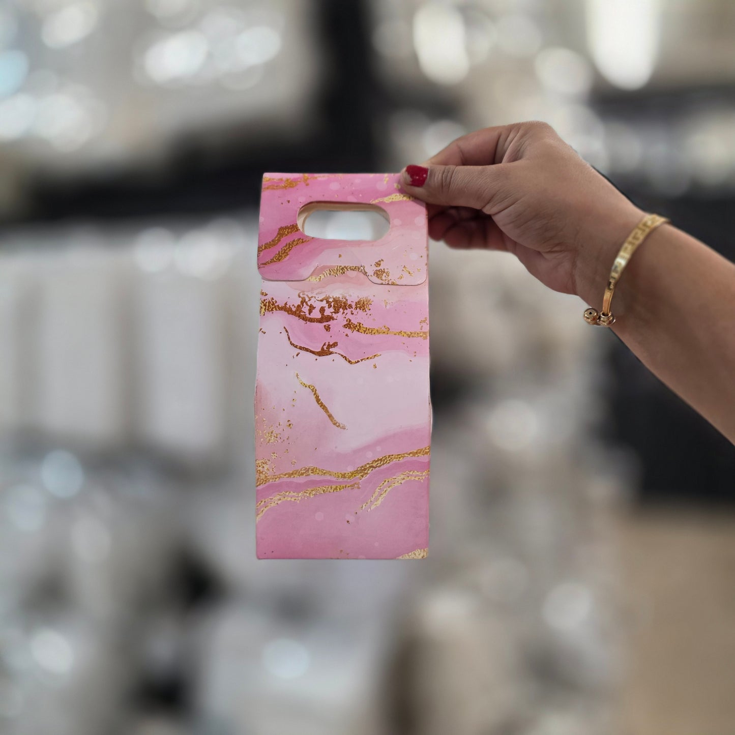 Carry Bag with Window – Card Paper Bag Style (Pink Marble Design)