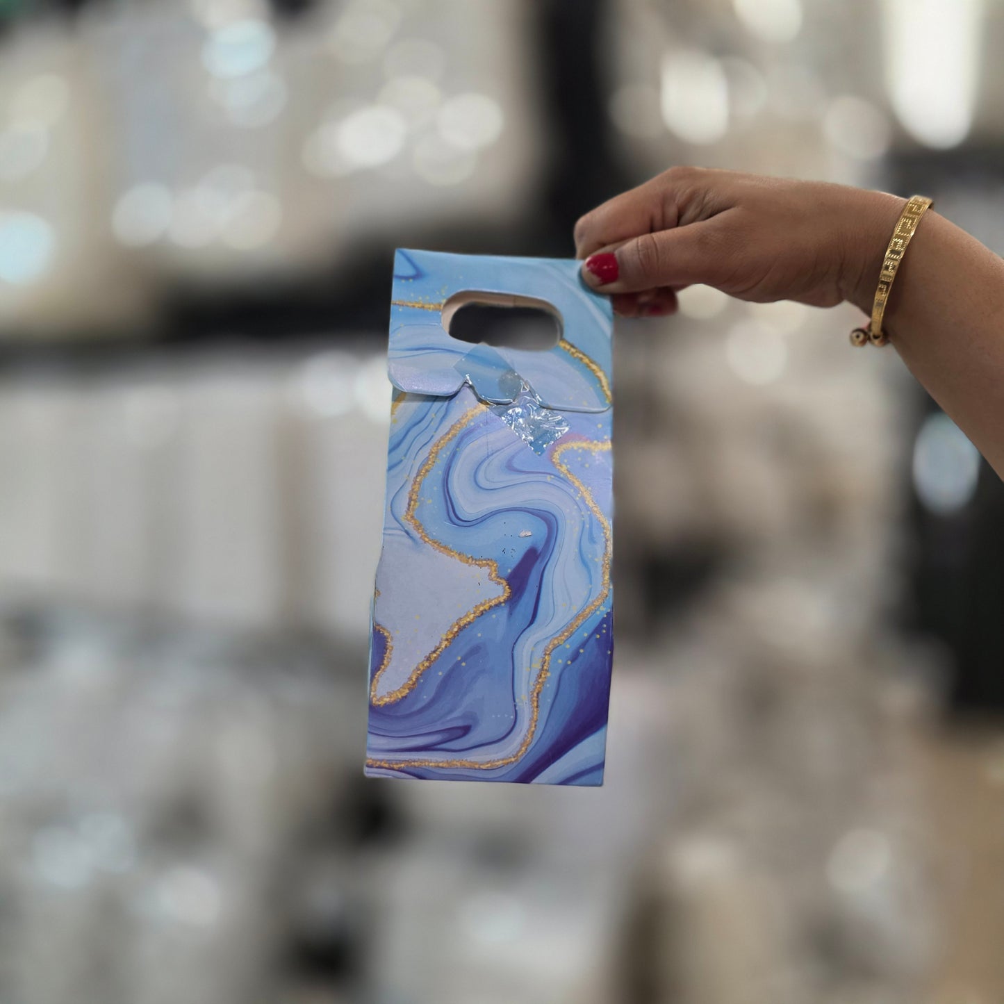 Carry Bag with Window – Card Paper Bag Style (Blue Marble Design)