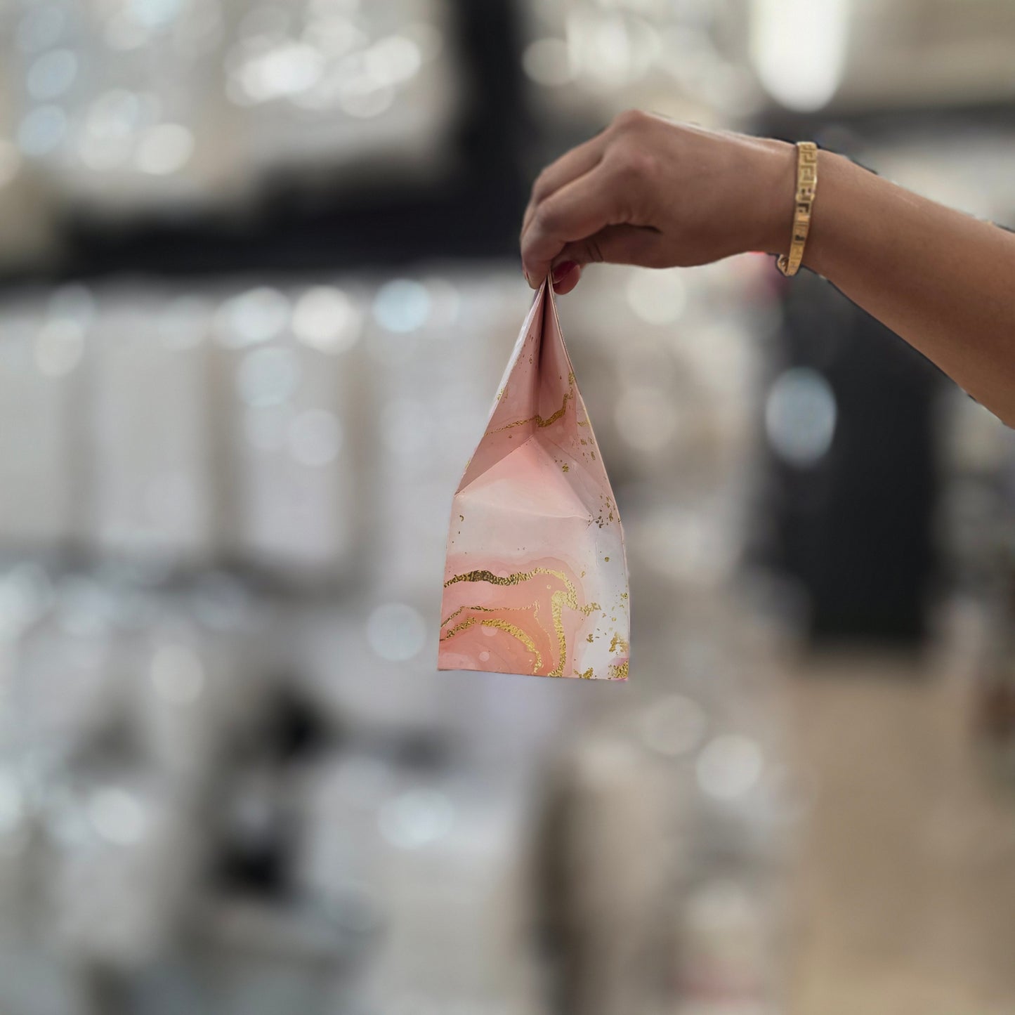 Carry Bag with Window – Card Paper Bag Style (Pink Marble Design)