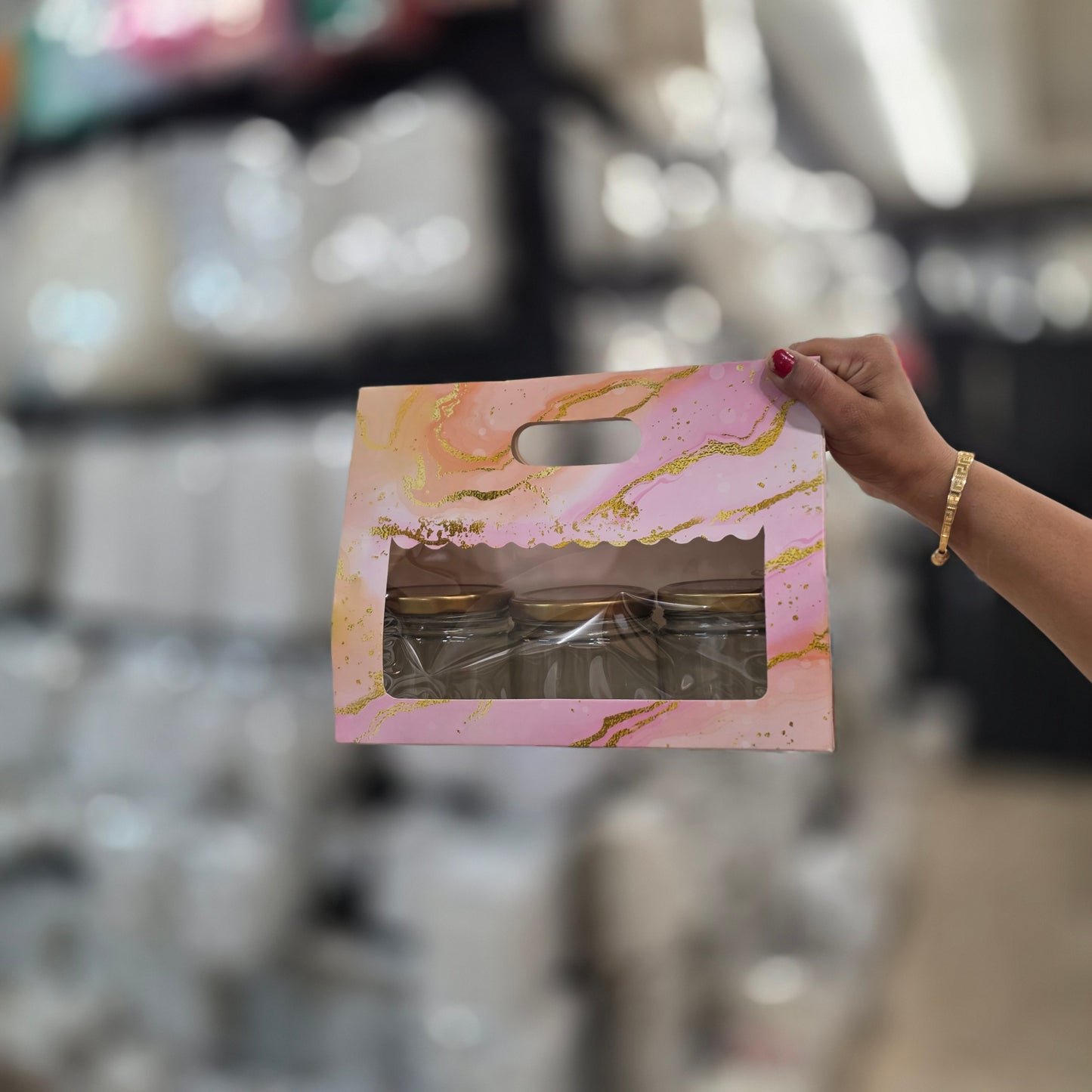 Carry Bag with Window – Card Paper Bag Style (Pink Marble Design)