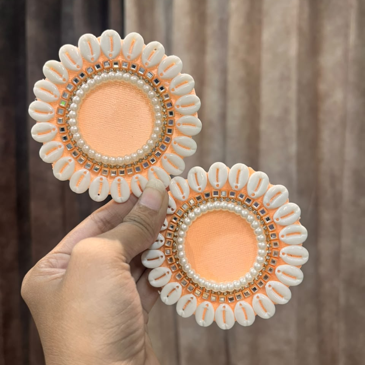 Orange Cowrie Shell Beaded Toran Patch Pair – Decorative Patch for Toran, Bandhanwar & Resin Art