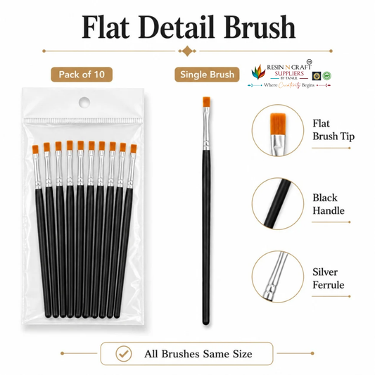 Flat Detail Paint Brushes – Pack of 10 | Black Handle Brushes for Resin Art, Acrylic Painting & DIY Crafts RSB002B