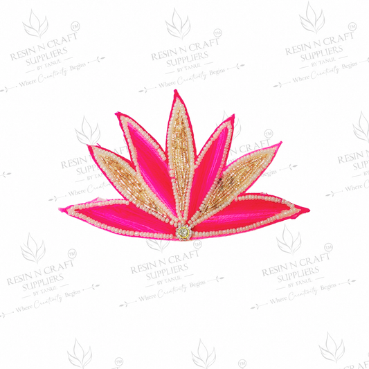 Pink Lotus Beaded Patch for Toran & Bandhanwar Making (05"x03")