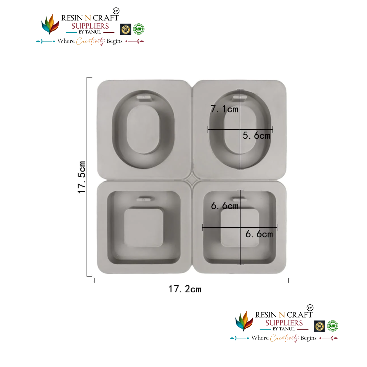 Geometric Oval & Square Ring Tag 4-Cavity Hanging Hole Mould for Wax Melts, Scented Wax Sachets, DIY Concrete Art, Resin Crafts & Cake Making Silicone Mould(RSM1449M)