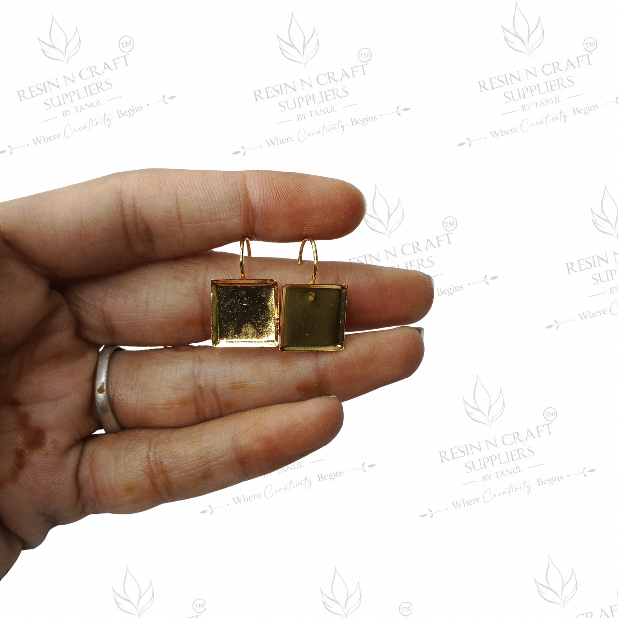 Gold Plated Square Earring Tops with Hanging Loop & Secure Lock | 1 cm