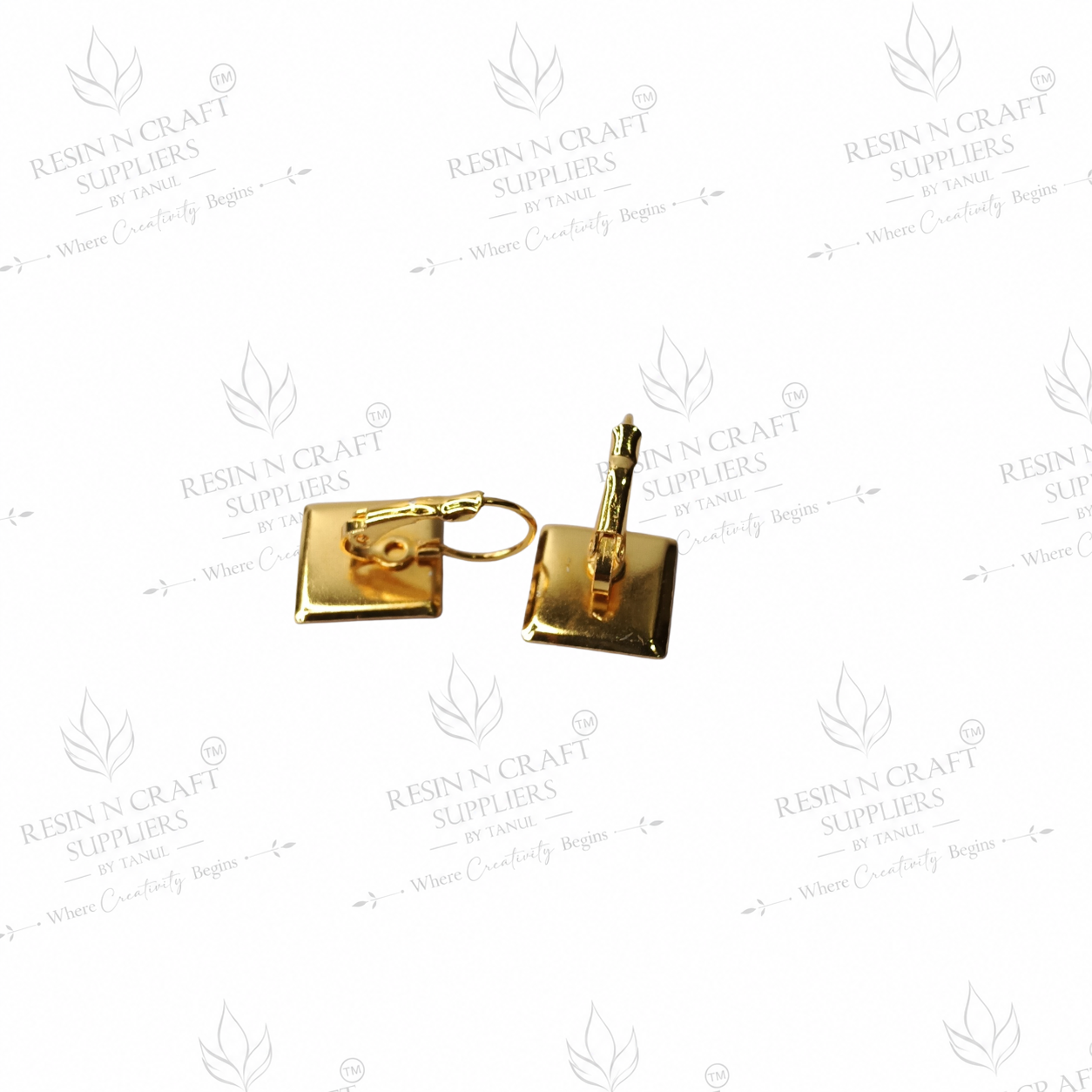 Gold Plated Square Earring Tops with Hanging Loop & Secure Lock | 1 cm