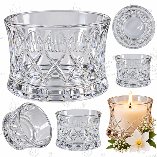 Royal Diamond Cut Glass Candle Jar 2 Inch | Premium Textured Candle Container | Wine & Smoothie Candle, Resin Art & Hamper Glass
