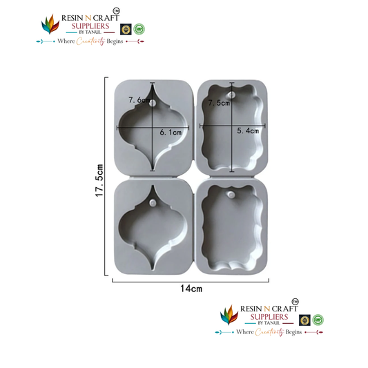 4-Cavity Baroque Arabesque & Wavy Plaque Hanging Tag Mould for DIY Concrete Art, Scented Wax Sachets, Resin Crafts, Soap Making & Cake Making Silicone Mould(RSM1450M)