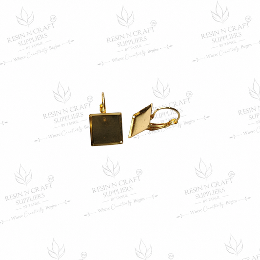 Gold Plated Square Earring Tops with Hanging Loop & Secure Lock | 1 cm