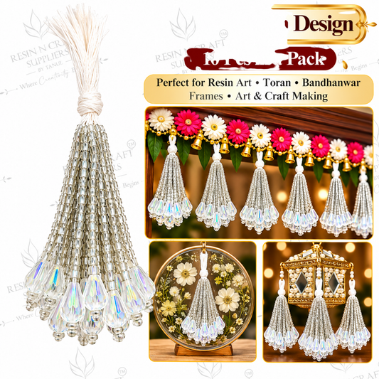 Silver Crystal Beaded Latkan Gucchi Pack of 10 | Toran & Bandhanwar Making Material