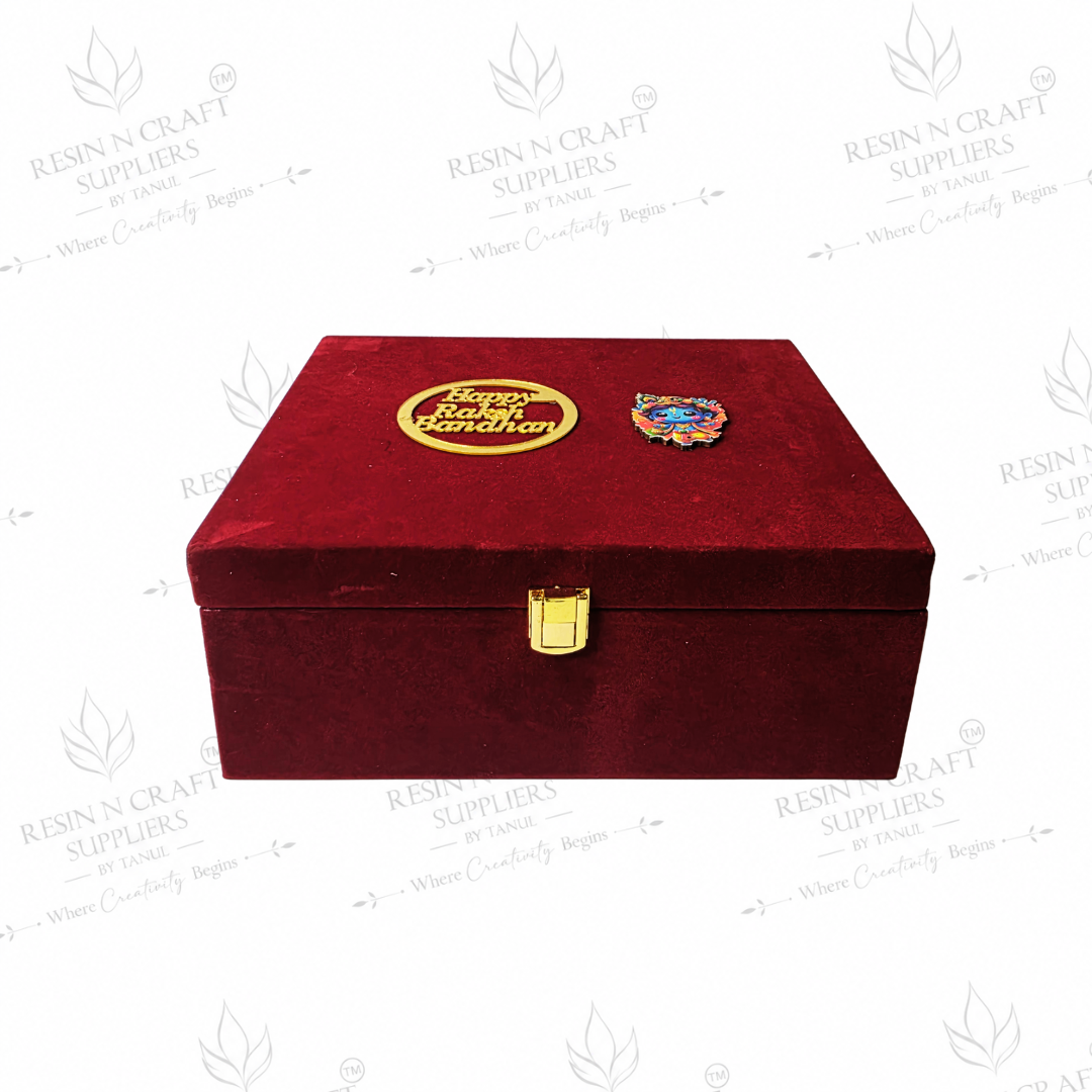 Premium Velvet Rakhi Hamper Box | Red Maroon Festive Gift Box   8 Inch × 9.5 Inch × 4 Inch (Deep)
