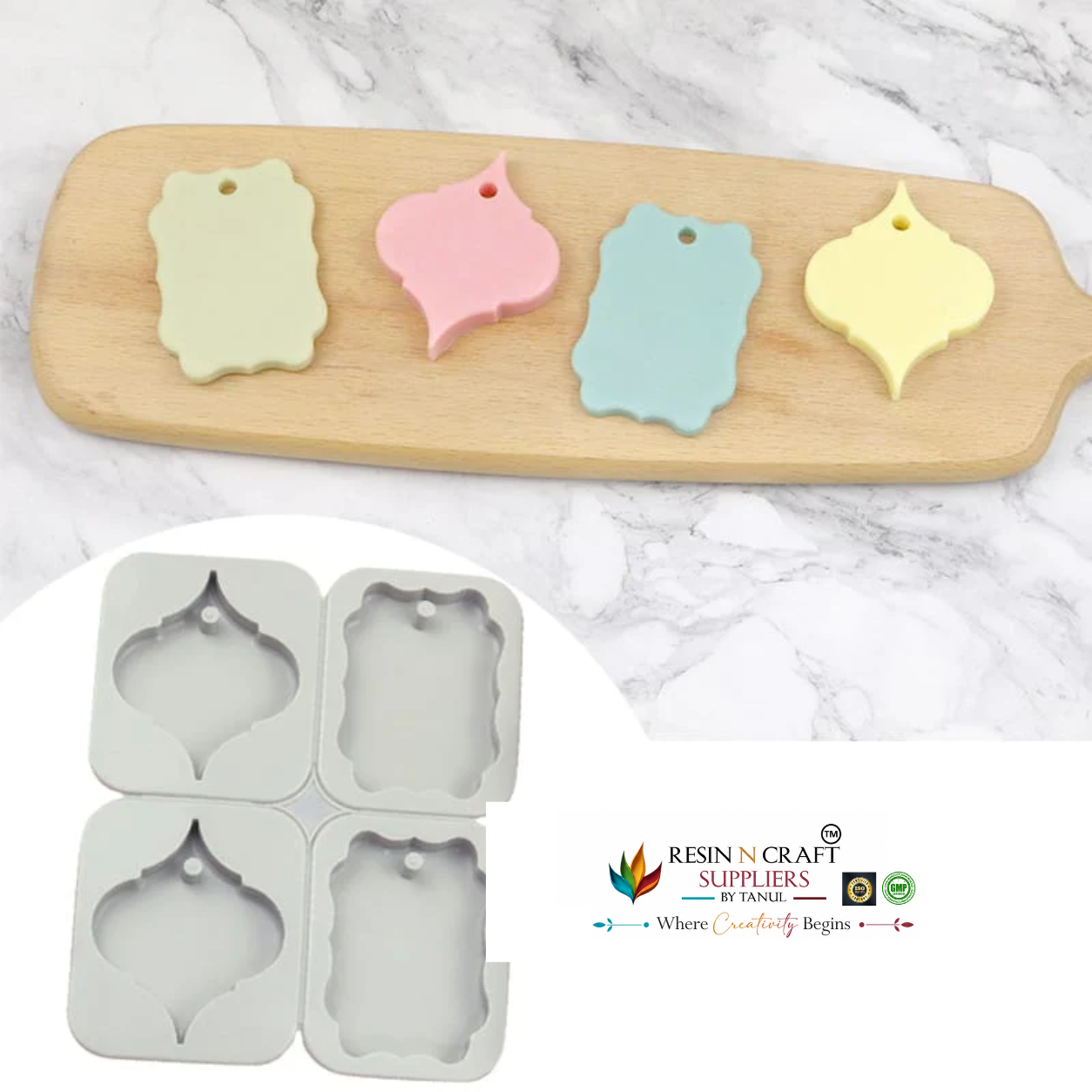 4-Cavity Baroque Arabesque & Wavy Plaque Hanging Tag Mould for DIY Concrete Art, Scented Wax Sachets, Resin Crafts, Soap Making & Cake Making Silicone Mould(RSM1450M)