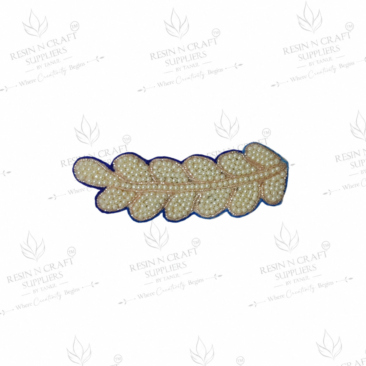 Blue Pearl Leaf Beaded Decorative Patch for Toran & Bandhanwar Making (4.5 Inch)