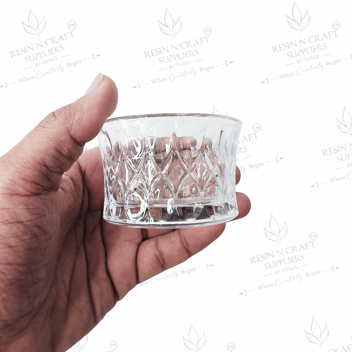 Royal Diamond Cut Glass Candle Jar 2 Inch | Premium Textured Candle Container | Wine & Smoothie Candle, Resin Art & Hamper Glass