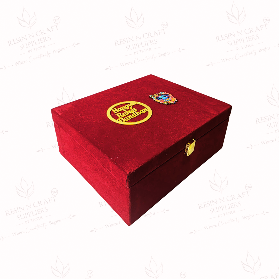 Premium Velvet Rakhi Hamper Box | Red Maroon Festive Gift Box   8 Inch × 9.5 Inch × 4 Inch (Deep)