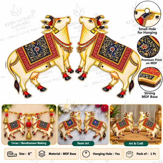Decorative Cow MDF Pair 6×4 Inch | Traditional Cow Cutout for Toran, Bandhanwar & DIY Décor