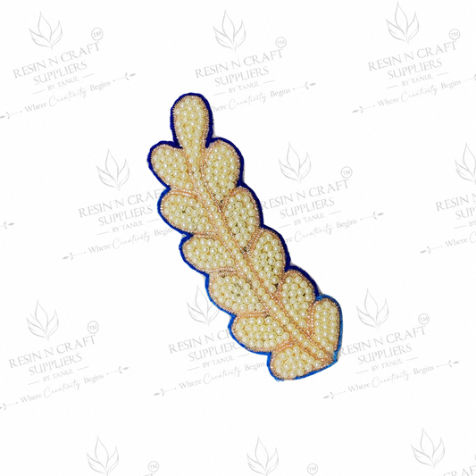 Blue Pearl Leaf Beaded Decorative Patch for Toran & Bandhanwar Making (4.5 Inch)