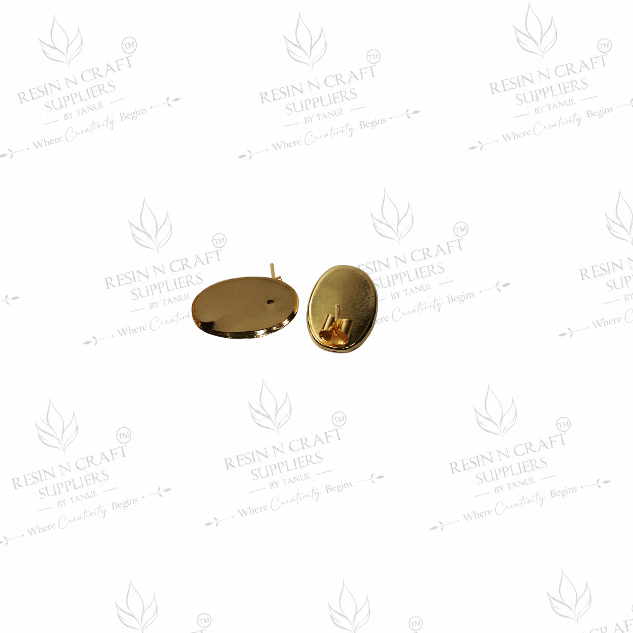 Gold Plated Oval Stud Earring Base | 1.8 cm