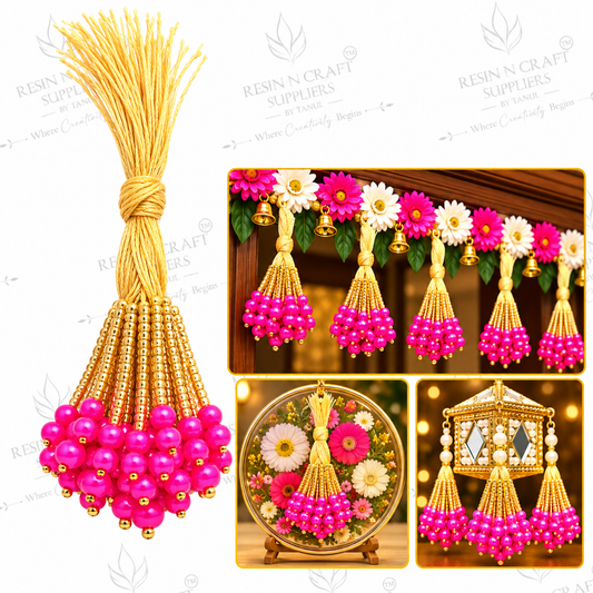 Hot Pink Golden Beaded Latkan Gucchi Pack of 10 | Toran & Bandhanwar Making Material