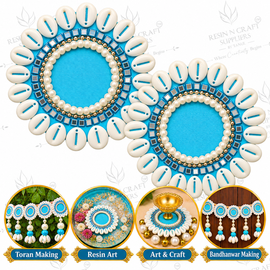 Blue Cowrie Shell Beaded Toran Patch Pair – Decorative Patch for Toran, Bandhanwar & Resin Art