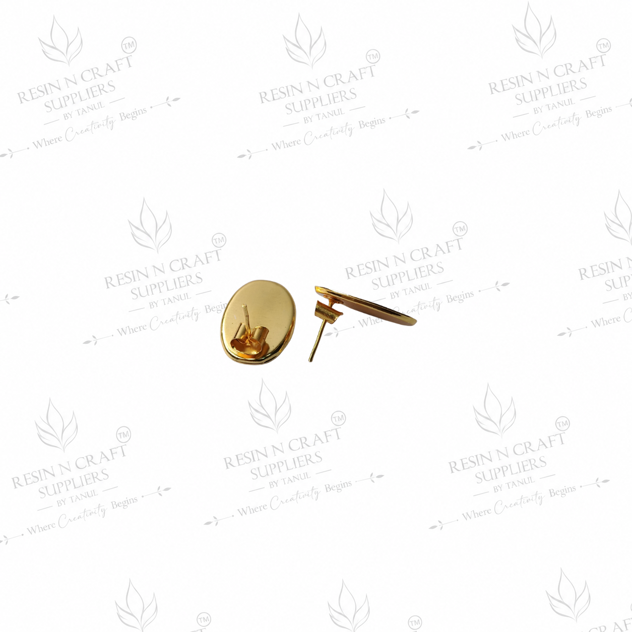 Gold Plated Oval Stud Earring Base | 1.8 cm
