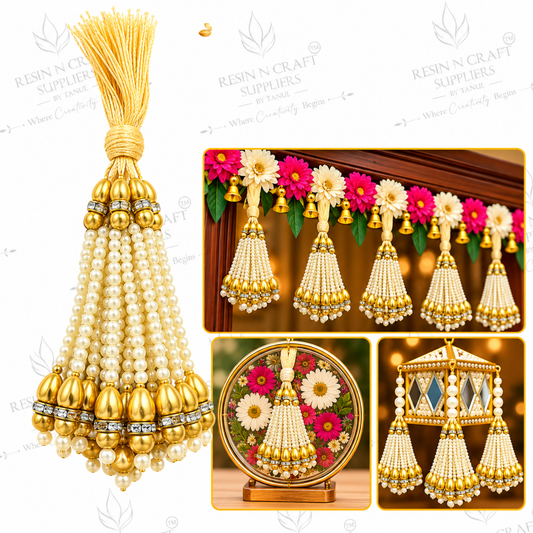 Golden Pearl Beaded Latkan Gucchi Pack of 10 | Toran & Bandhanwar Making Material