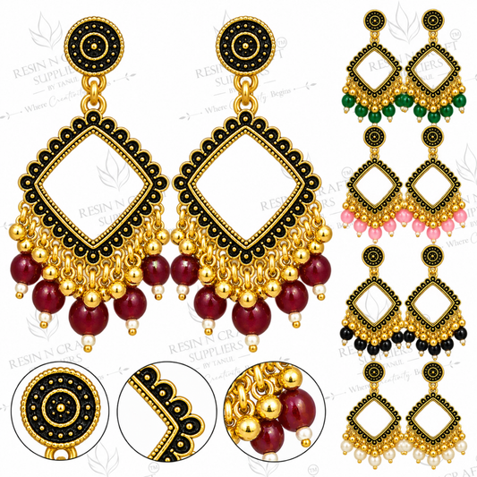 Gold Earring Bezel / Jumkha With Beads