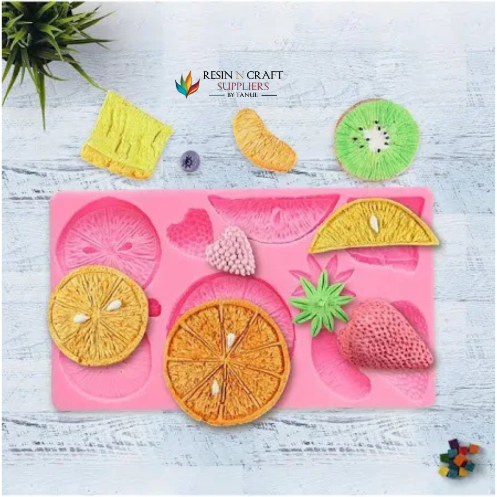 Flora Magic Fruit  3D Strawberry, Lemon, Kiwi, and Tangerine Slice Silicone Mold. for candle and soap mould