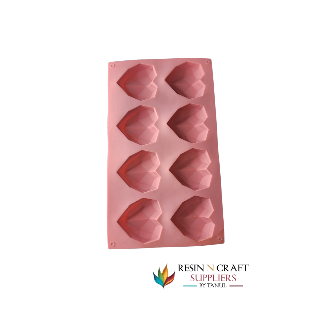 6-Cavity Geometric Diamond Heart Soap / Candle Silicone Mold