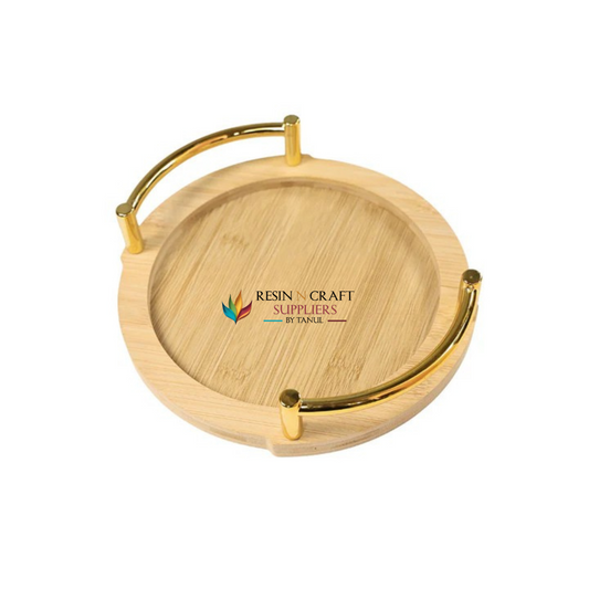 Round Wooden Tray With Golden Handles