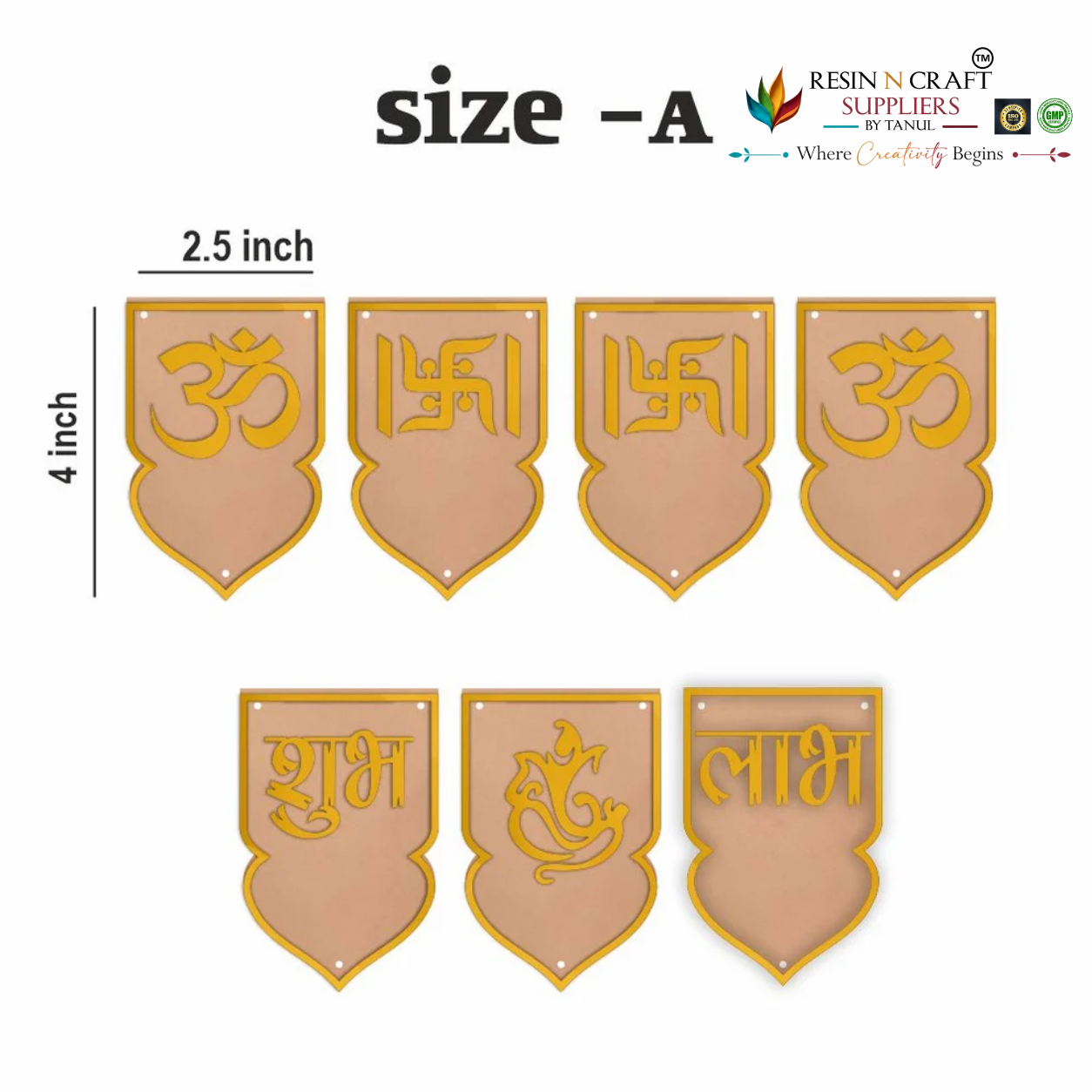 MDF Shubh Labh Toran Raw Set with Golden Acrylic | 7 Pcs DIY Hanging & Latkan Base – 3 Sizes (RBT001D)