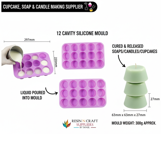 12 Cavity Cup Cake, Soap & Candle Mould