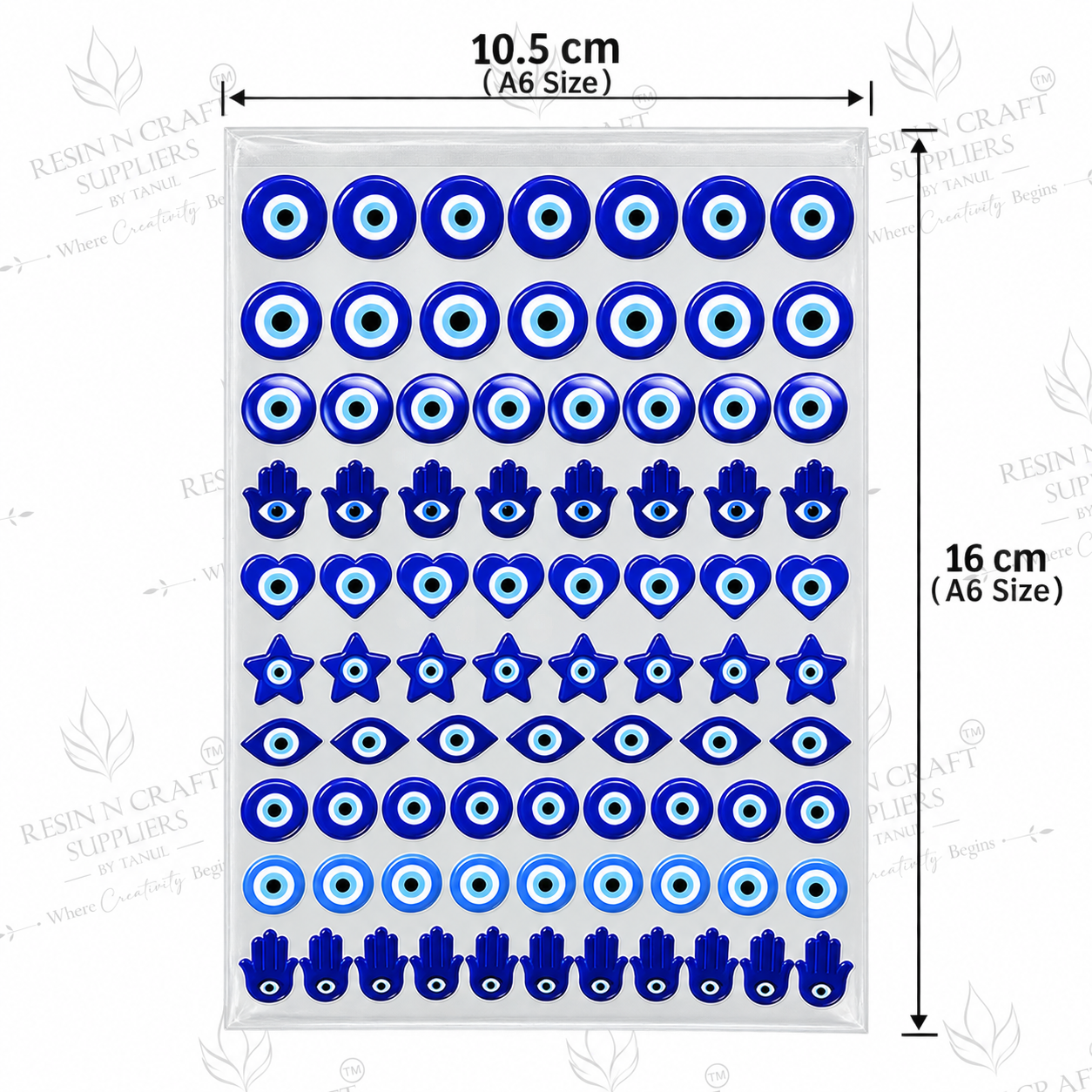 Evil Eye Nazar Peel & Stick UV DTF Sticker Sheet A6 – Waterproof Blue Nazar & Hamsa Stickers | UVS-183