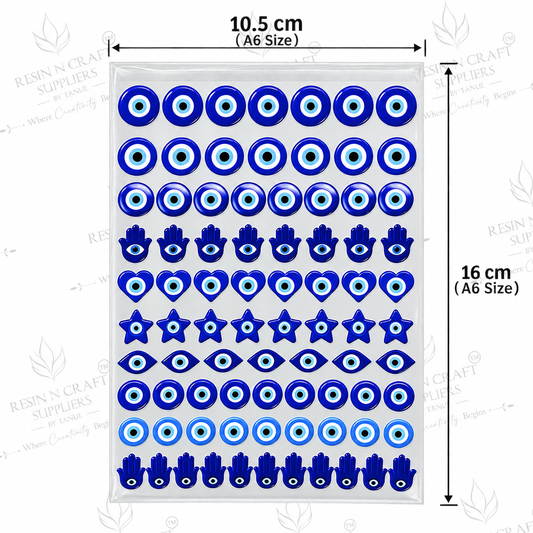 Evil Eye Nazar Peel & Stick UV DTF Sticker Sheet A6 – Waterproof Blue Nazar & Hamsa Stickers | UVS-183