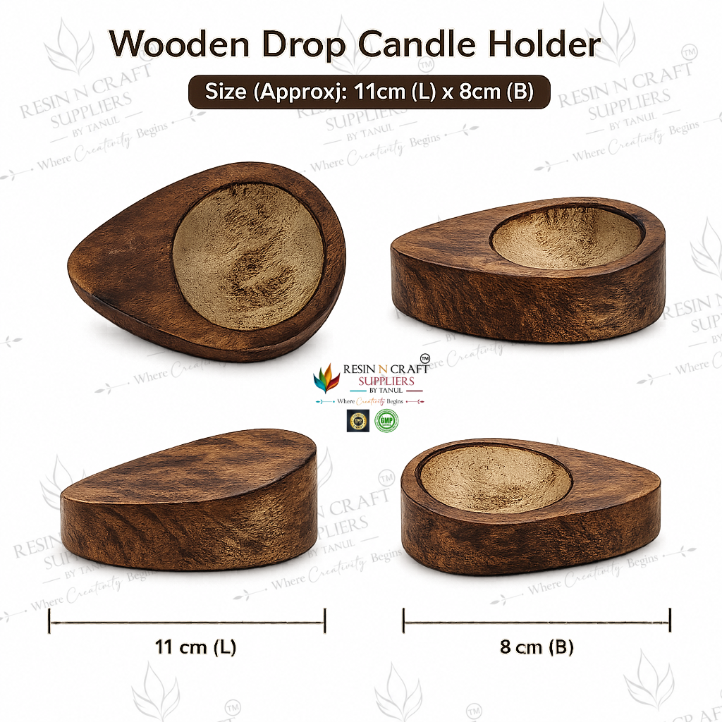 Wooden Drop Candle Holder | Natural Wooden Teardrop Candle Bowl for Soy Wax, Resin Art, Wax Filling & Home Décor | 11 x 8 cm