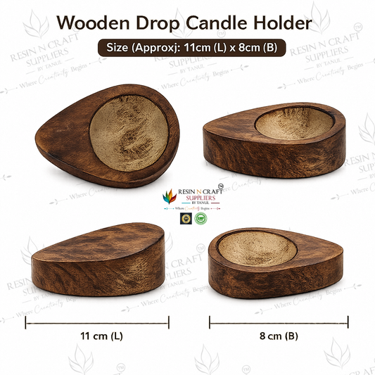 Wooden Drop Candle Holder | Natural Wooden Teardrop Candle Bowl for Soy Wax, Resin Art, Wax Filling & Home Décor | 11 x 8 cm