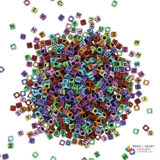 Square Abcd Alphabet Beads (Col+Blk)