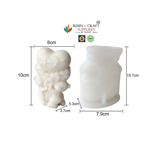 Two Bears Holding A Heart & Rose Bouquet Candle Handmade Mould (RHM0233M)